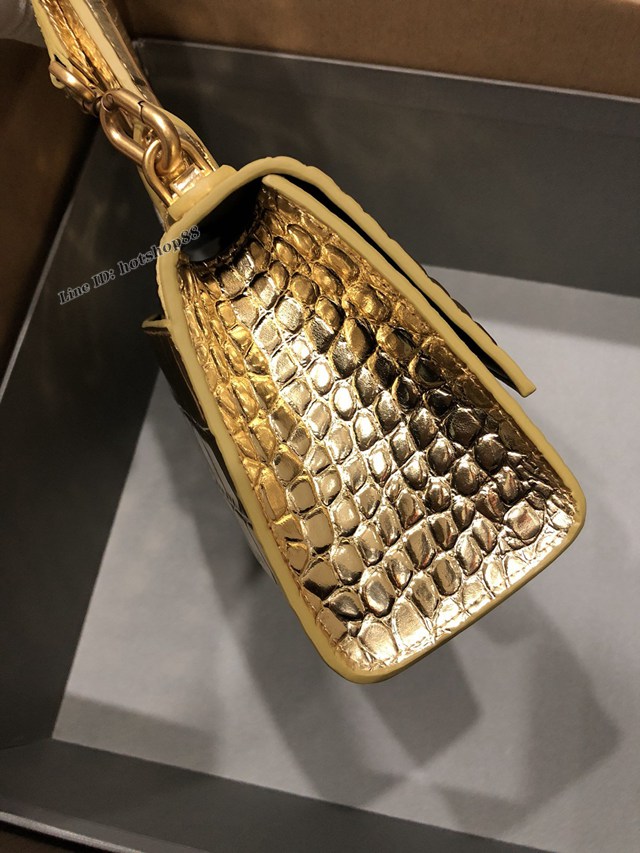 Balenciaga專櫃爆款小號手提女包 巴黎世家鱷魚金色金扣Hourglass沙漏包 fyj1657